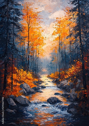 Acrylic oil painting of nature landscape