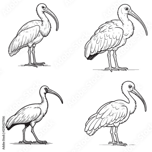 Foto "High-Quality Cute Cartoonic Ibis Standing Pose Outline Vector Illustrations"