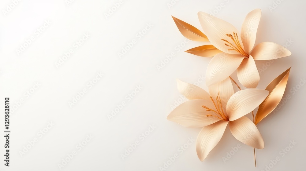 Fototapeta premium Elegant Gold and White Paper Flowers on a Minimalist Background