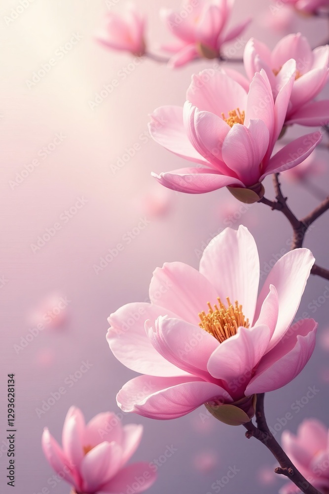 Obraz premium Soft color magnolia blossom illustration background, romantic, petals