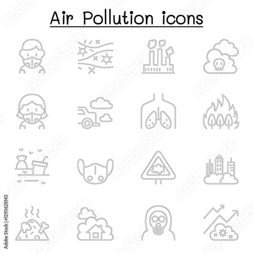 Air pollution icon set in thin line style