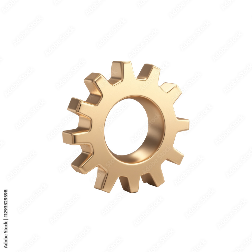 Golden metallic gear with smooth teeth and circular center hole Golden metallic gear with smooth teeth and circular center hole