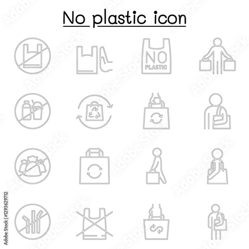 No plastic sign icon set in thin line style