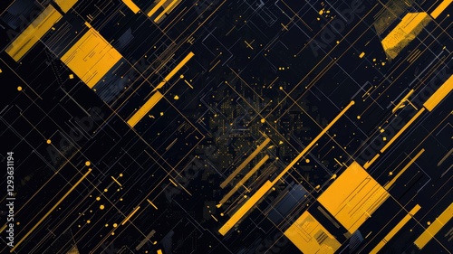 Explore a striking abstract background featuring blockchain elements in a black and yellow palette. Perfect for technology and innovation themes, this design captures a modern, futuristic aesthetic.