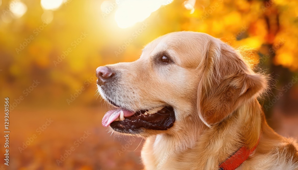 Happy Golden Retriever Amidst Vibrant Autumn Scenery, Basking in the Warmth and Rich Colors of Natures Palette, Perfect for Digital Art, Home Decor, or Design Inspiration. Happy Golden Retriever Amidst Vibrant Autumn Scenery, Basking in the Warmth and Rich Colors of Natures Palette, Perfect for Digital Art, Home Decor, or Design Inspiration.