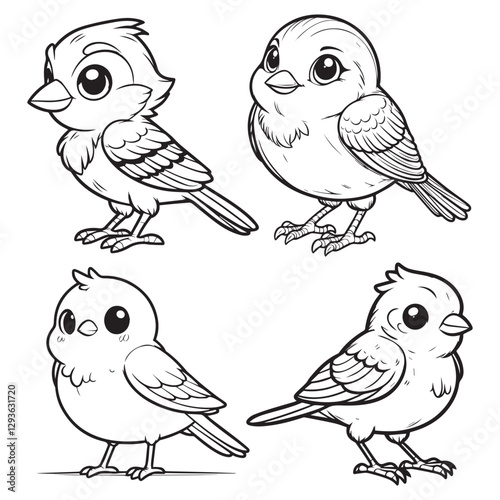 High-Quality Cute Cartoonic Oriole Standing Pose Outline Vector Illustrations"