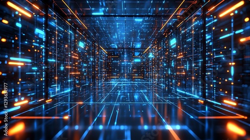 Futuristic server room, data center, digital tunnel