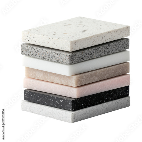 Stacked fabric swatches, soft textures in neutral tones, ideal for interior design inspiration, perfect for color palette selection. Isolated on white background or PNG