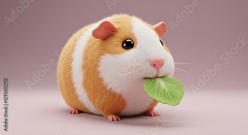 Adorable Guinea Pig Munching on Greens: A Cute, Stylized 3D Render