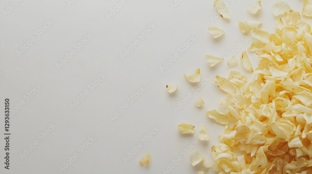 Obraz premium Scattered dried shallot flakes are positioned on a white background