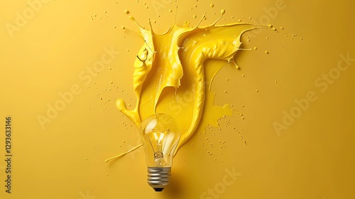 A lightbulb with yellow paint splattering around it.