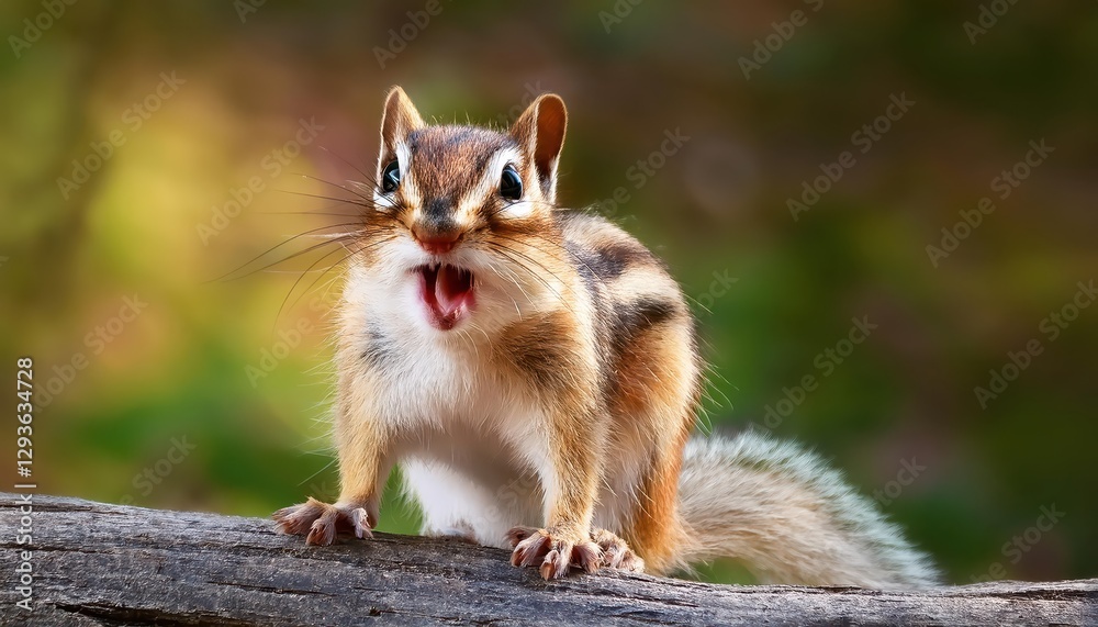 Happy Surprised Chipmunk with Open Mouth Whimsical Woodland Moment Captured in Vibrant Autumn Hues Happy Surprised Chipmunk with Open Mouth Whimsical Woodland Moment Captured in Vibrant Autumn Hues