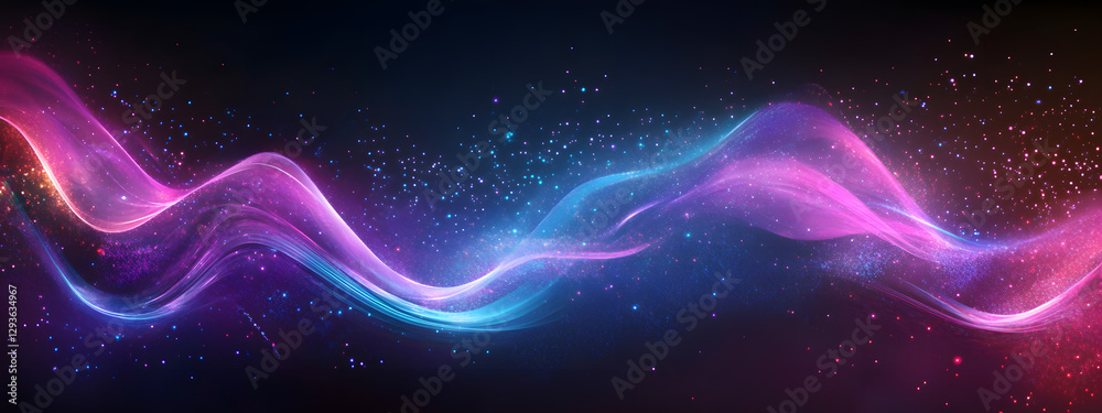 Dark background, colorful light waves with purple and blue lines
Dark background, colorful light waves with purple and blue lines