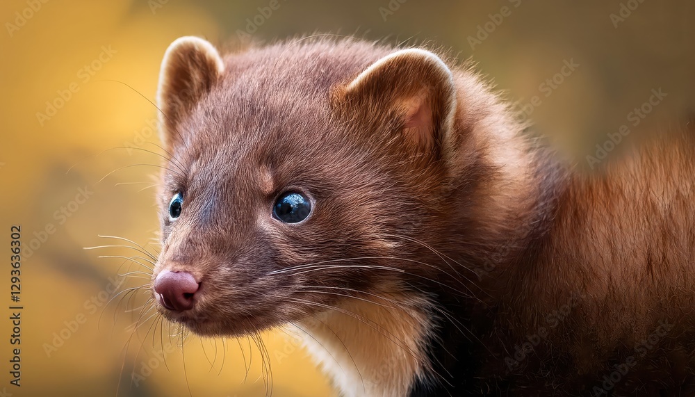 Enchanting Closeup Portrait of a Youthful Marten, Showcasing Soft Fur and Vibrant Eyes in a Forest Setting, Embracing the Innocence and Playfulness of Natures Small Wonders. Enchanting Closeup Portrait of a Youthful Marten, Showcasing Soft Fur and Vibrant Eyes in a Forest Setting, Embracing the Innocence and Playfulness of Natures Small Wonders.