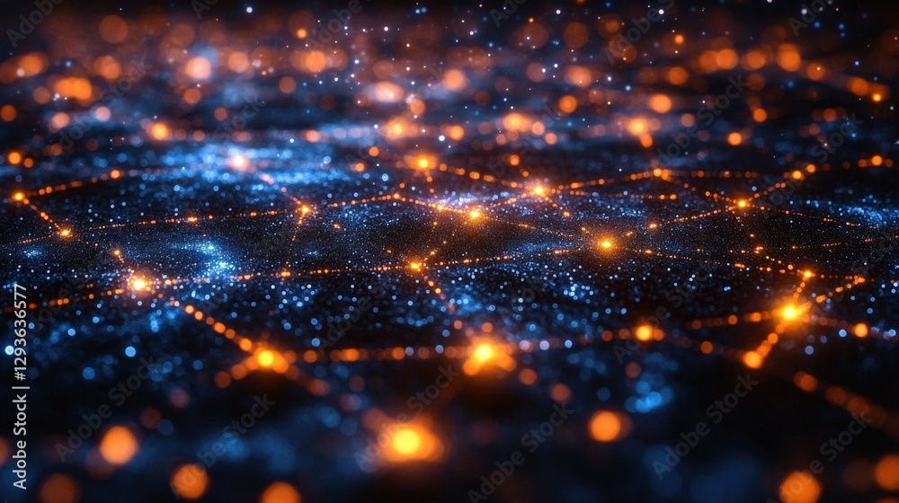 Obraz premium Visual Representation of AI Learning Using Binary Data Streams and Networks. Generative AI