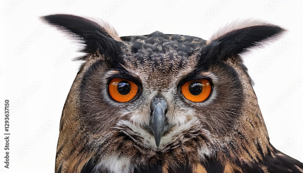 Fototapeta premium Striking Turcomanus Eagle Owl in Isolated Transparent Background, Majestic and Regal with Piercing Eyes, Perfect for Digital Art, Home Decor, or Design Inspiration.