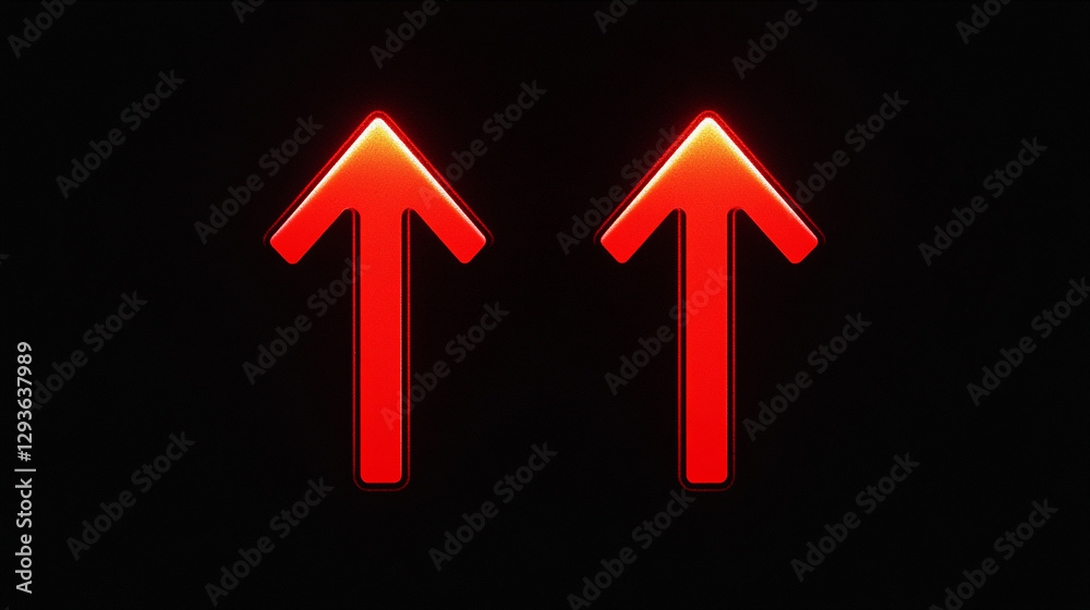 Two bright red upward arrows on black background simple graphic design icon light shiny symbol modern Two bright red upward arrows on black background simple graphic design icon light shiny symbol modern