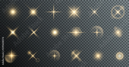 magical sparkle and star light effect vector with gleaming rays, glowing bursts, png bright flare. Perfect for Christmas, fantasy, png holiday designs. Transparent and vibrant illustration.
