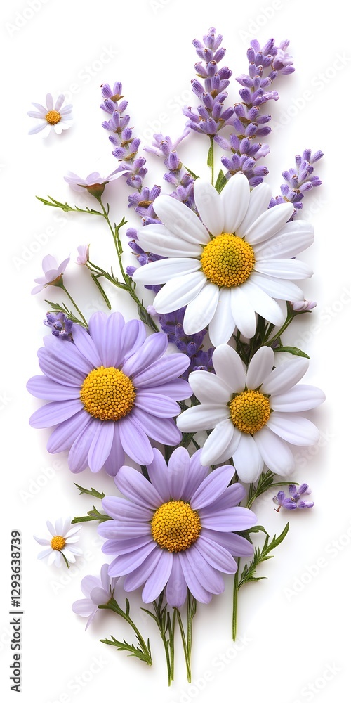 Obraz premium Delicate Purple and White Daisies and Lavender Floral Arrangement