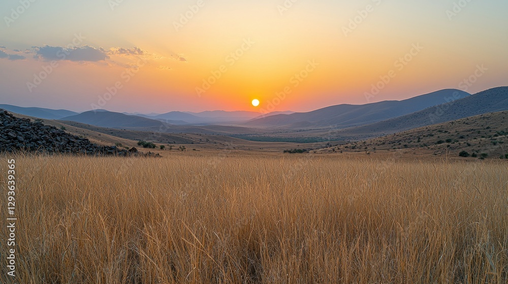 Fototapeta Golden Sunset over a Highveld Grassland