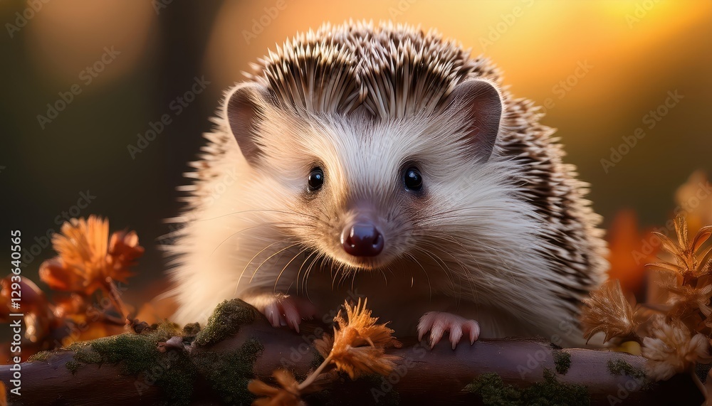 Closeup of a Curious Hedgehog, Captured in Soft Focus Amidst Dappled Winter Forest Floor, with Snowy Textures and Whimsical Mood, Embracing the Serene Charm of Winter Wilderness. Closeup of a Curious Hedgehog, Captured in Soft Focus Amidst Dappled Winter Forest Floor, with Snowy Textures and Whimsical Mood, Embracing the Serene Charm of Winter Wilderness.