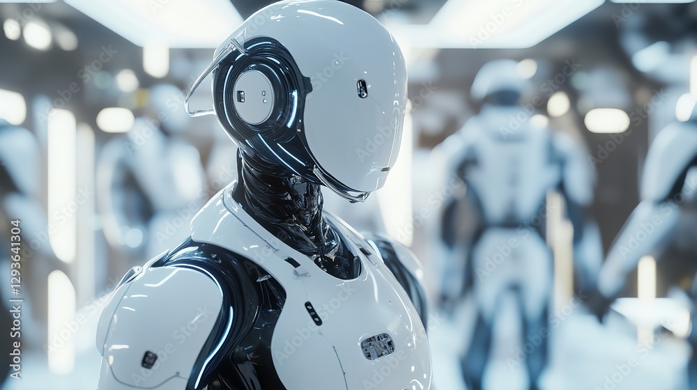 Futuristic White Robot Closeup Advanced Technology Artificial Intelligence Digital Innovation Modern Robotics Science Fiction Cyberpunk Humanoid Futuristic White Robot Closeup Advanced Technology Artificial Intelligence Digital Innovation Modern Robotics Science Fiction Cyberpunk Humanoid