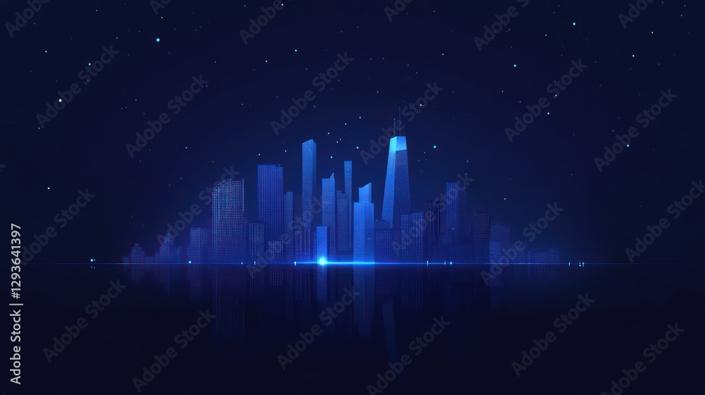 Night city skyline digital art reflection Night city skyline digital art reflection