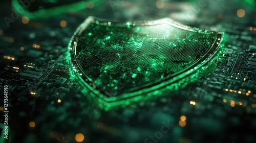 Glowing Green Shield Guarding Against Overlapping Data Streams in a Digital Space