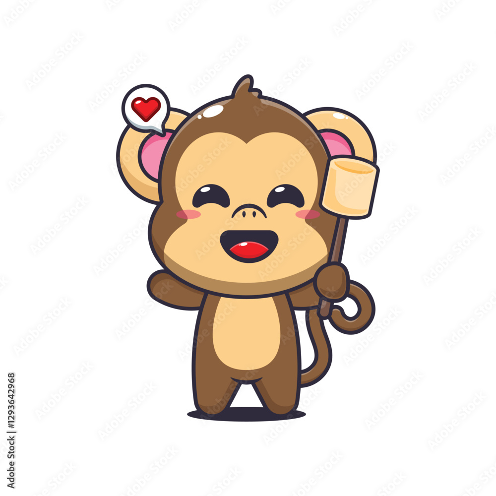 Obraz premium Monkey cartoon vector illustration eating marshmallow