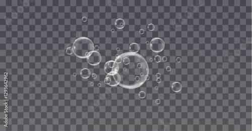 Png Glossy transparent soap bubble floating in the air, reflecting light. Delicate round sphere with a crystal-clear liquid drop effect. Shiny and clean water element, softly flying in a weightless