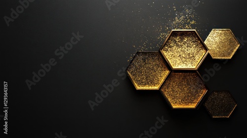 Abstract gold hexagons on dark background photo