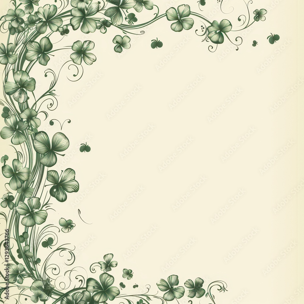 Elegant Shamrock and Clover Floral Border Design Elegant Shamrock and Clover Floral Border Design