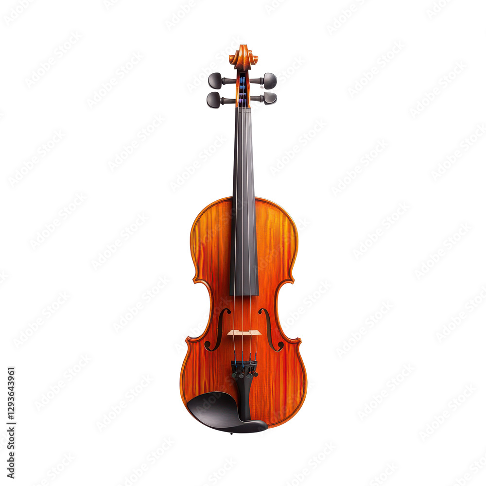 Fototapeta premium Elegant wooden violin, warm tones, showcasing intricate craftsmanship, perfect for music themes and artistic designs. Isolated on white background or PNG