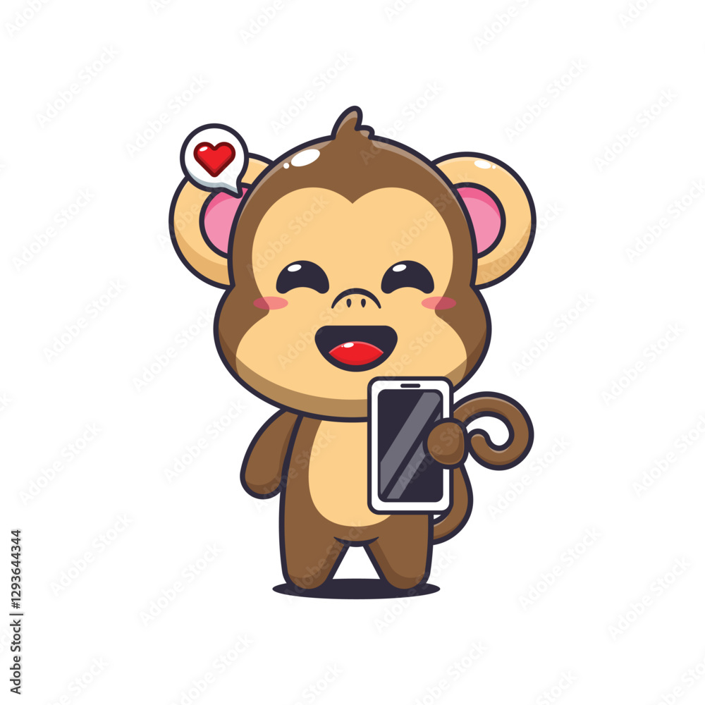 Obraz premium Monkey cartoon vector illustration with mobile phone
