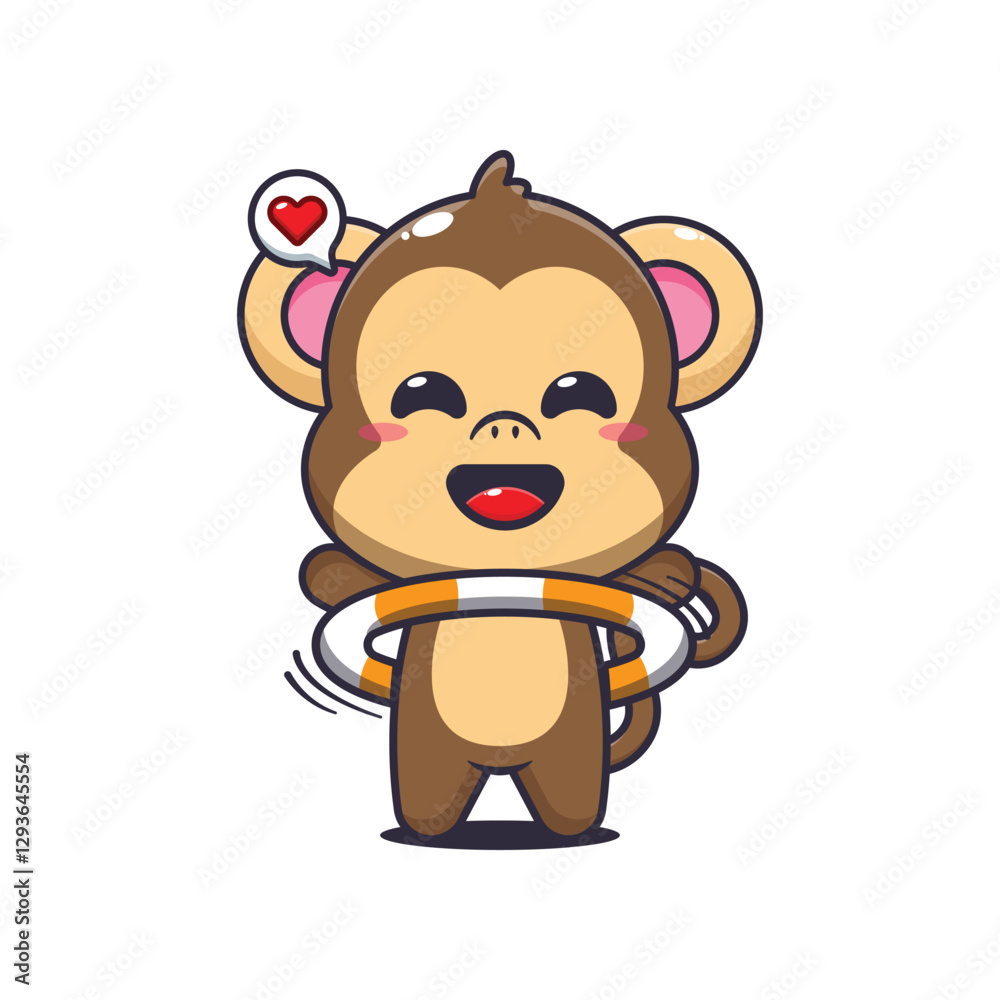 Obraz premium Monkey cartoon vector illustration playing hula hoop
