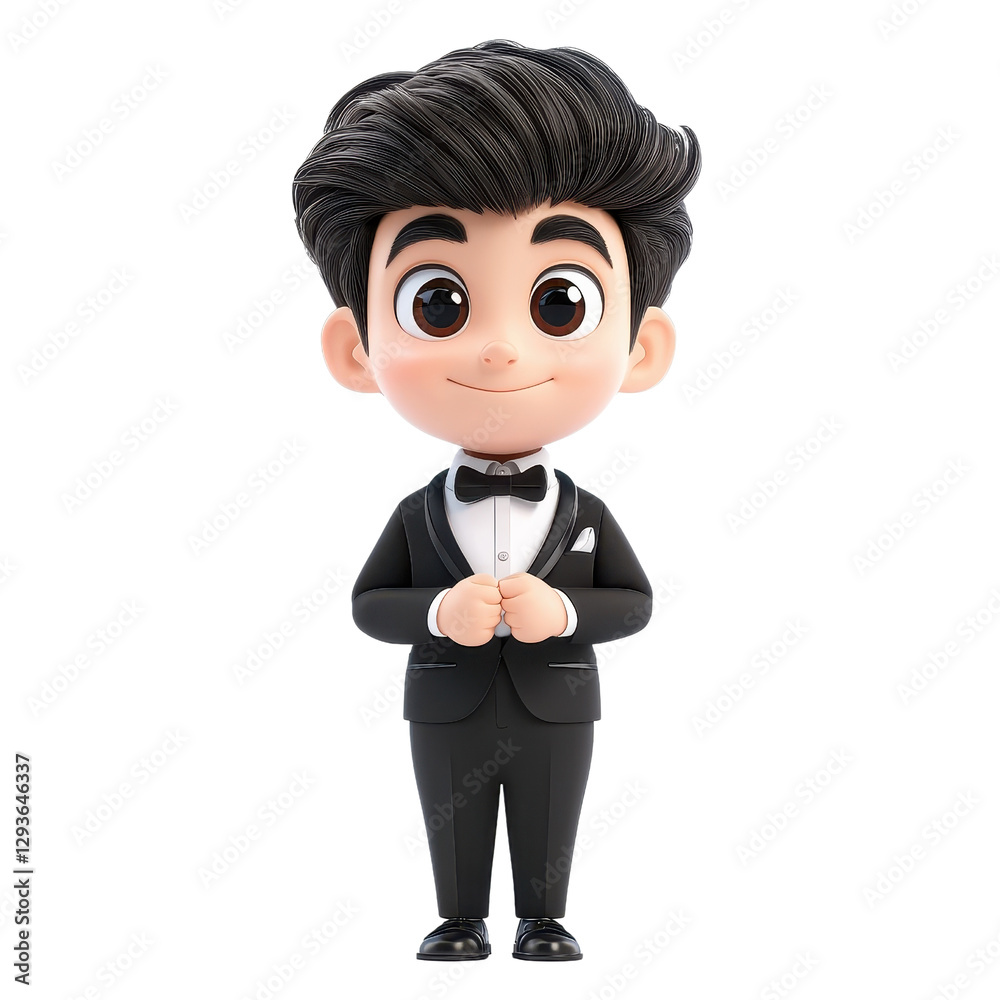 3D cartoon character wearing a tuxedo isolated on a white background. cutout png 3D cartoon character wearing a tuxedo isolated on a white background. cutout png
