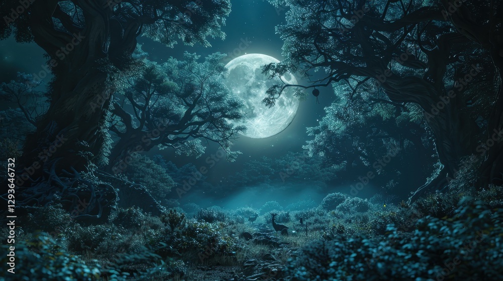Obraz premium Enchanted Moonlit Forest Path
