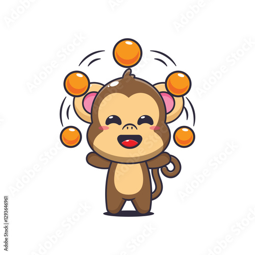 Monkey cartoon vector illustration circus attraction with balls