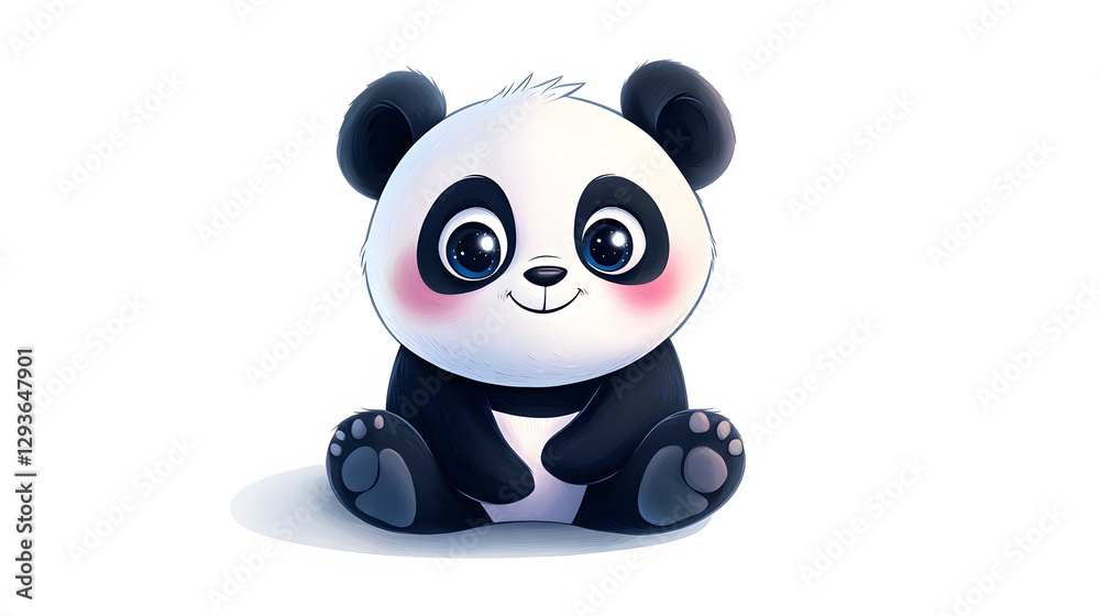 Fototapeta premium A cute cartoon panda bear is sitting on a white background