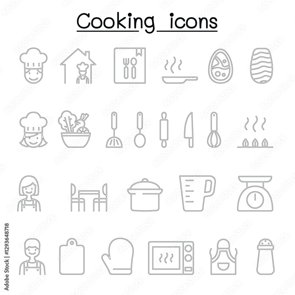 Cooking icon set in thin line style Cooking icon set in thin line style