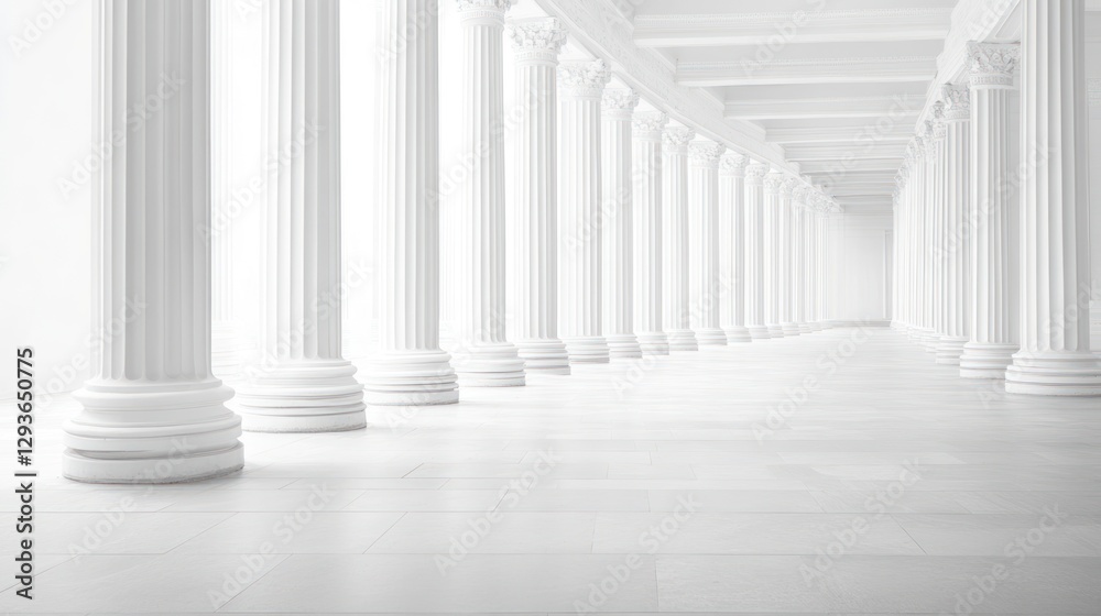 Fototapeta premium White colonnaded hallway, perspective, architectural interior, use in design projects