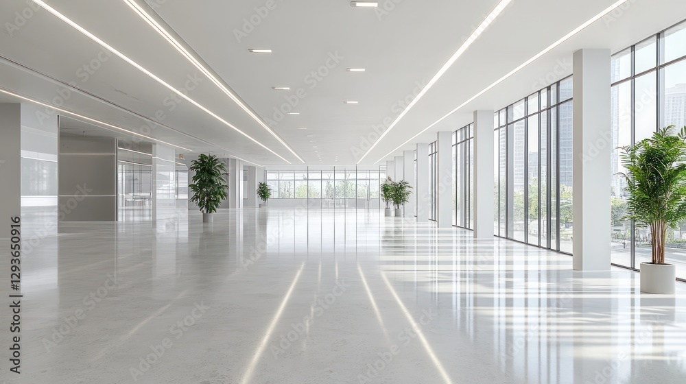 Empty modern office hallway with natural light Empty modern office hallway with natural light