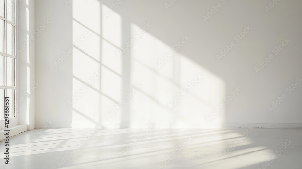 Fototapeta premium Sunlight streams through window onto white room
