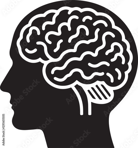 Human brain silhouette icon. Intelligence, mind, neurology, and cognitive science symbol. Vector EPS file for medical, AI, and mental health concepts.