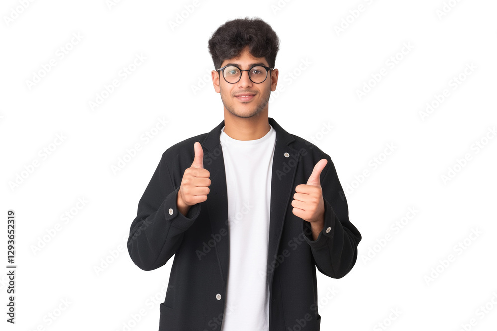 Young South Asian male marketer showing thumbs up isolated on transparent white background Young South Asian male marketer showing thumbs up isolated on transparent white background
