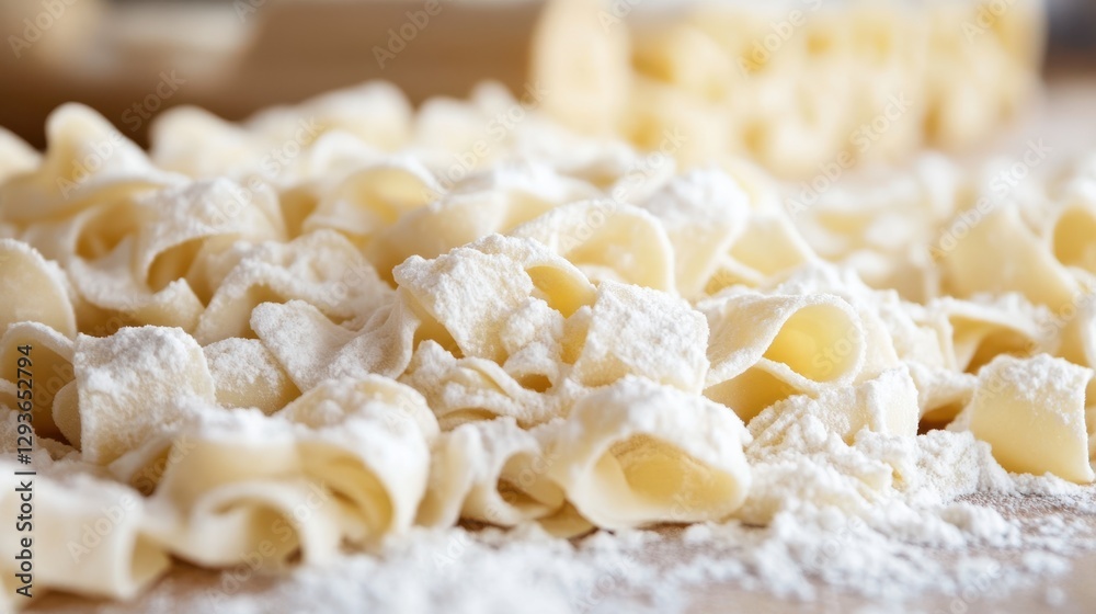 A close-up view of a mound of uncooked pasta artfully arranged on a wooden table surface, highlighting its texture and shape. A close-up view of a mound of uncooked pasta artfully arranged on a wooden table surface, highlighting its texture and shape.