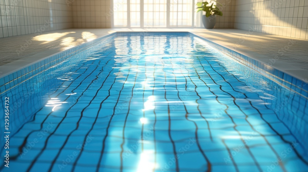 Obraz premium A serene pool features clear blue water, complemented by a lush green plant in the background, creating a tranquil and refreshing atmosphere.