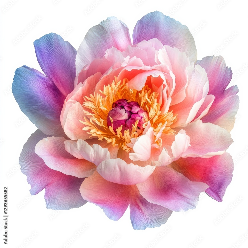 Obraz premium Colorful peony flower isolated on white.