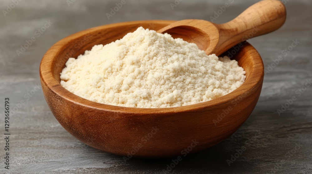 A rustic wooden bowl brimming with fine white flour, showcasing a natural and inviting kitchen ingredient for baking and cooking. A rustic wooden bowl brimming with fine white flour, showcasing a natural and inviting kitchen ingredient for baking and cooking.