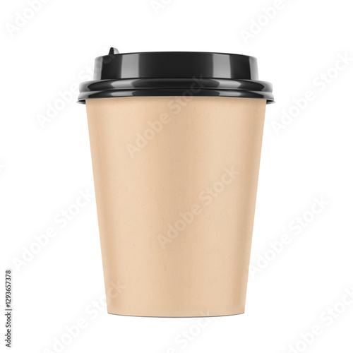 Realistic brown paper cup mockup with plastic lid. Coffee to go, take out mug. Vector illustration isolated and can be use for any backgrounds. EPS10.
